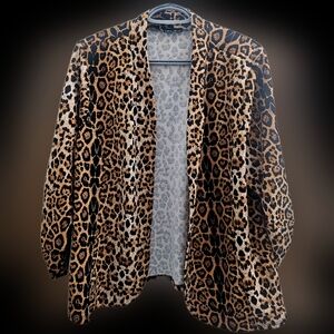 ZENOBIA Leopard Print Open Front Cardigan